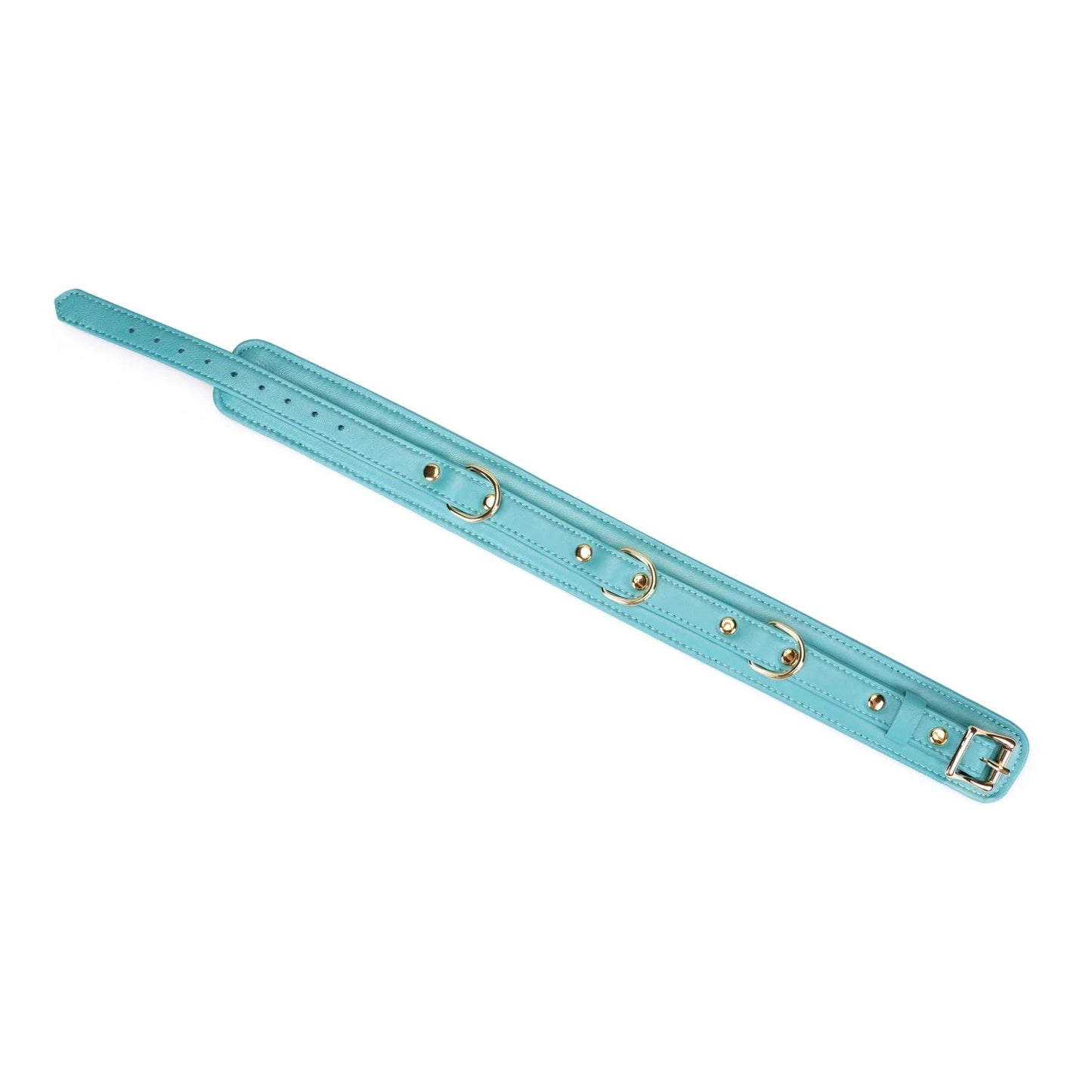 Blauw Lamslederen Collar Goud - Turquoise BDSM Halsband Fleece - BDSM Collar - SM - speeltjes