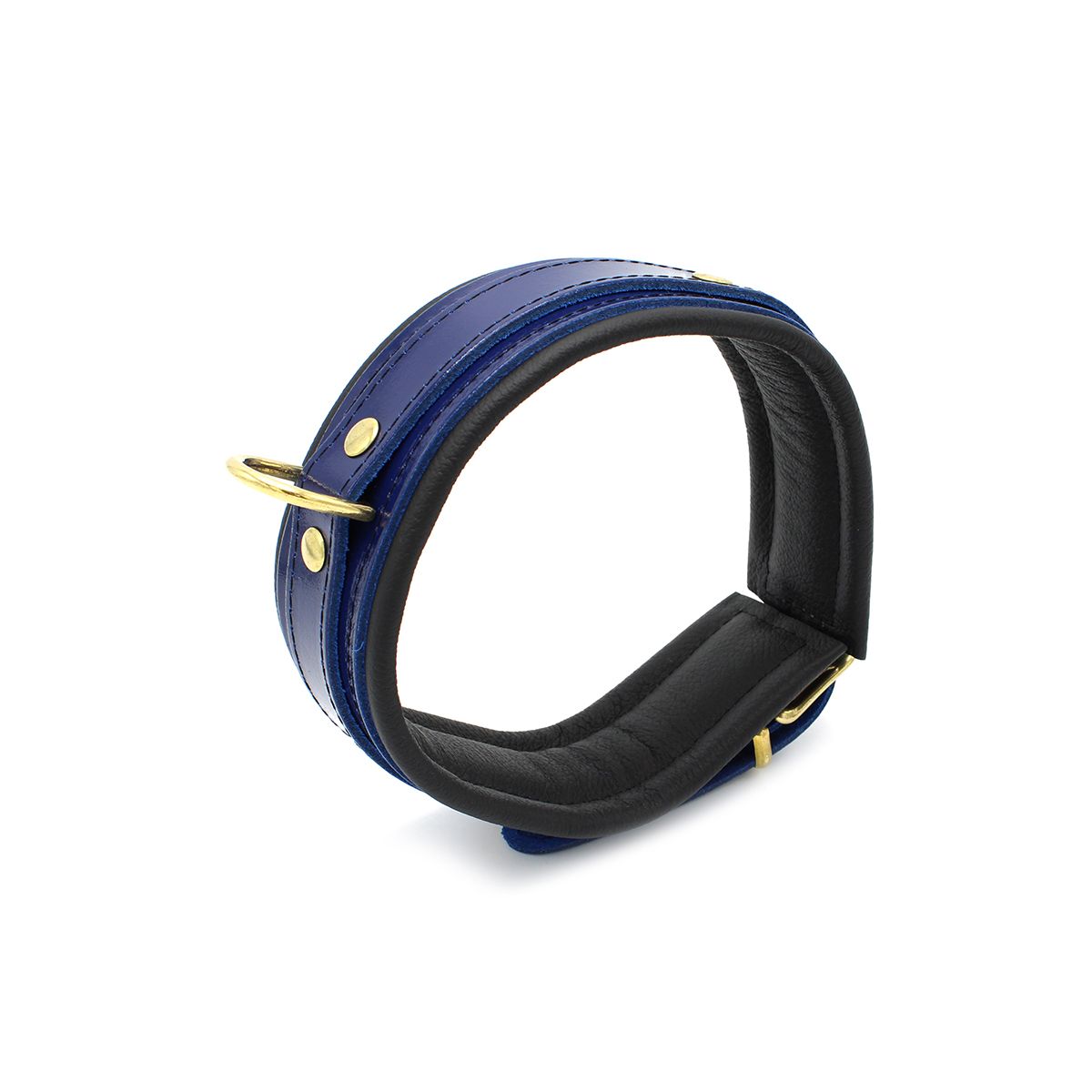 Blauwe Leren BDSM Collar met Lakafwerking & Gouden Gespen - Collar - SM-speeltjes