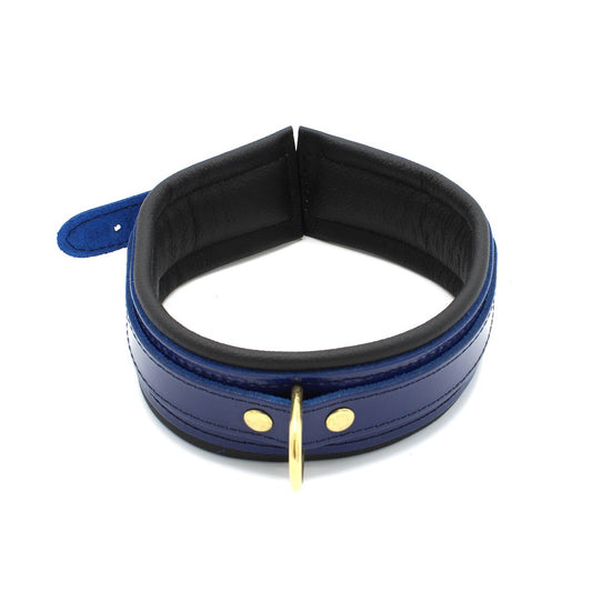 Blauwe Leren BDSM Collar met Lakafwerking & Gouden Gespen - Collar - SM-speeltjes