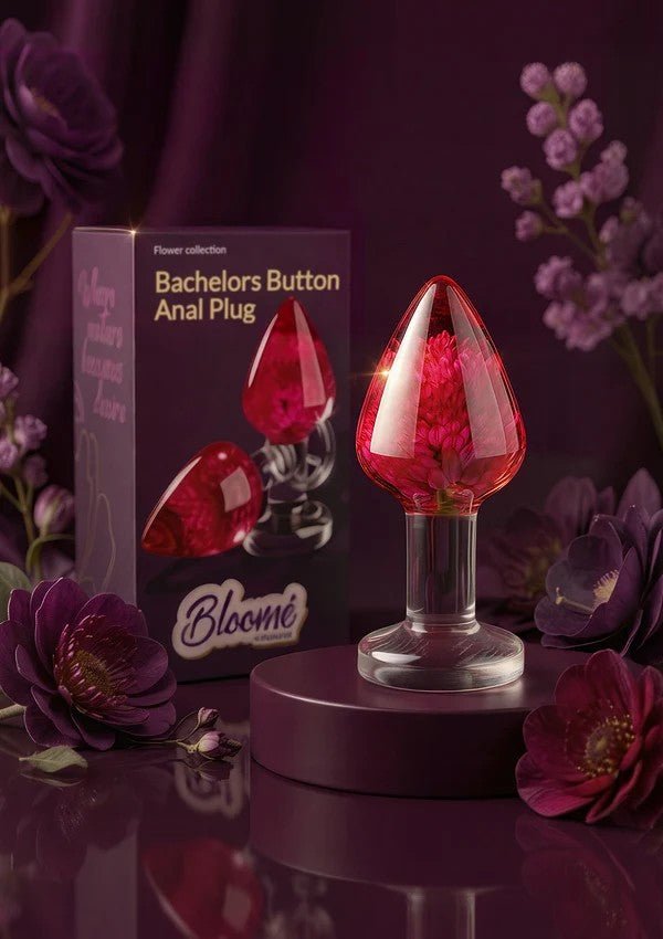 Bloomé Bachelors Button Buttplug Medium – Rode Bloem 9 cm - Buttplug van epoxyhars - SM-speeltjes