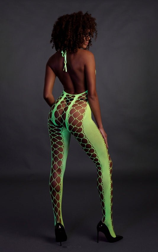 Bodystocking with Halterneck - Neon Green OS en QS - SM - speeltjes