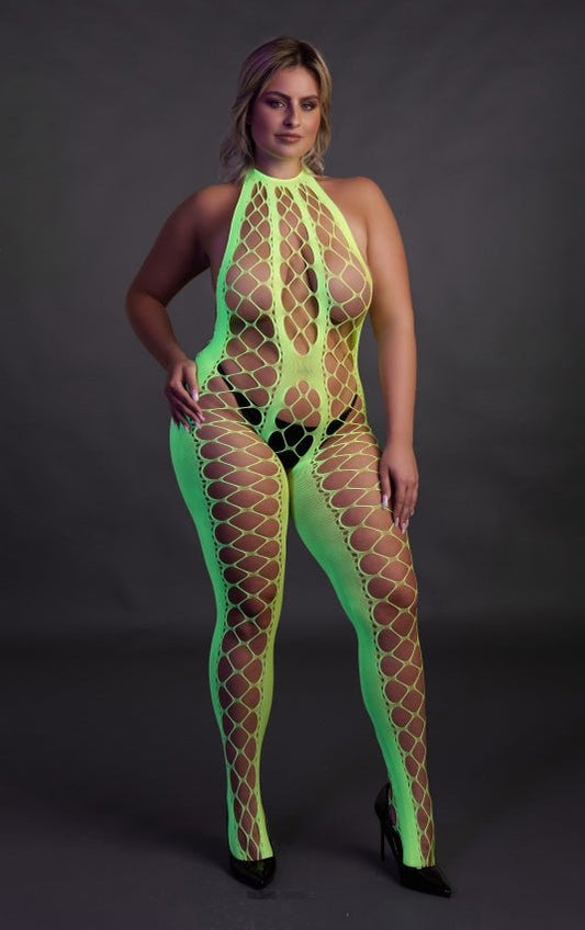 Bodystocking with Halterneck - Neon Green OS en QS - SM - speeltjes