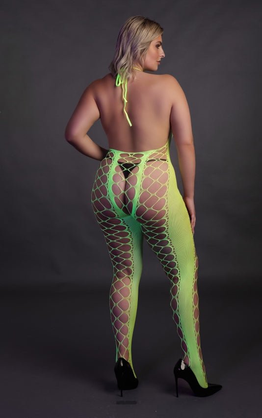 Bodystocking with Halterneck - Neon Green OS en QS - SM - speeltjes
