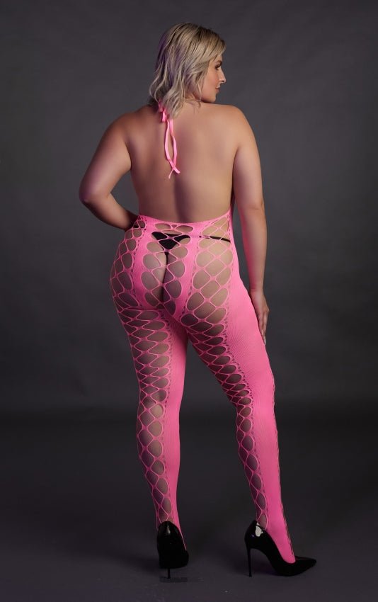 Bodystocking with Halterneck - Neon Pink OS en QS - SM - speeltjes