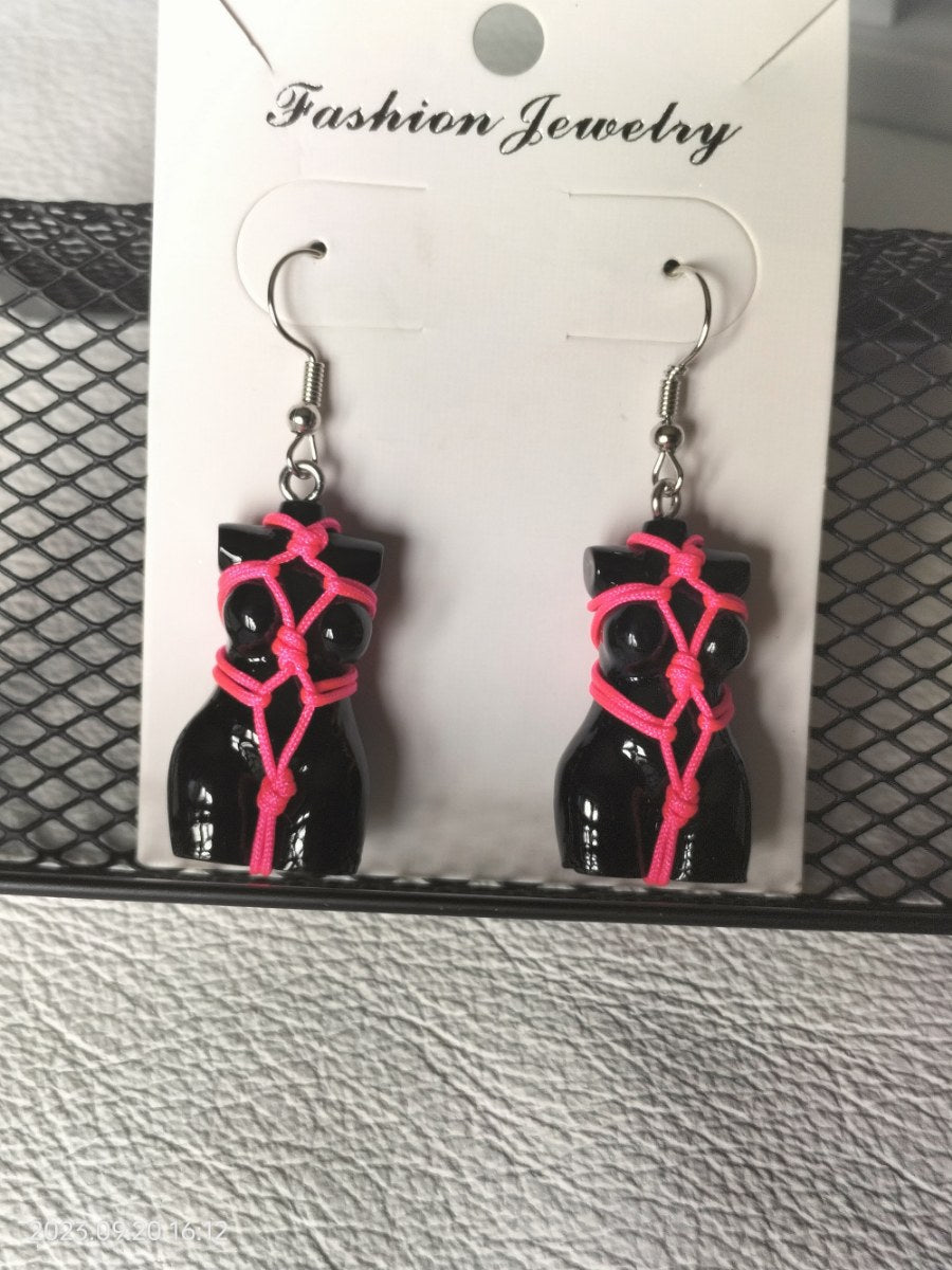 Bondage set oorbellen/halsketting roze touw - SM - speeltjes