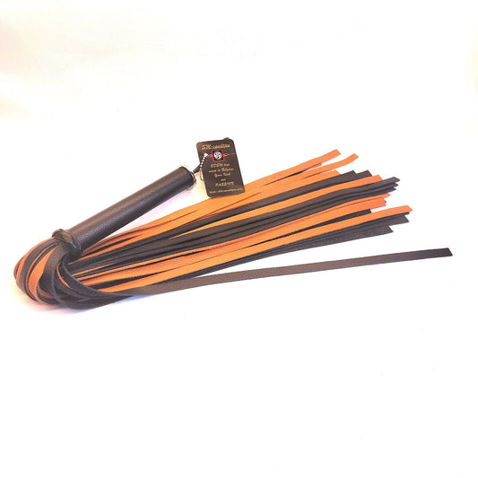 Cognac Zwart Leren Flogger 500g 36 Falls Metalen Handvat 70cm - Impact Play Flogger - SM - speeltjes