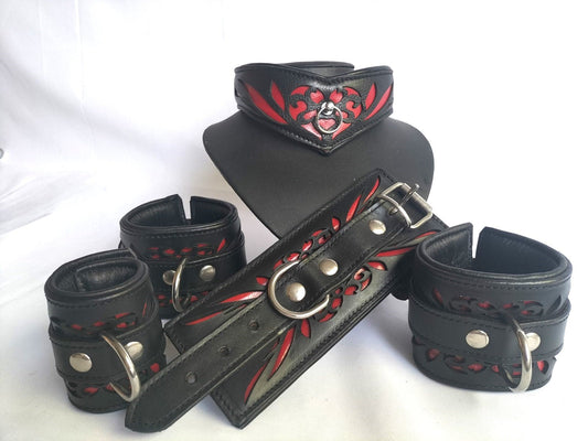 Collars en/of boeienset los verkrijgbaar zwart/rood (diverse maten) - SM - speeltjes