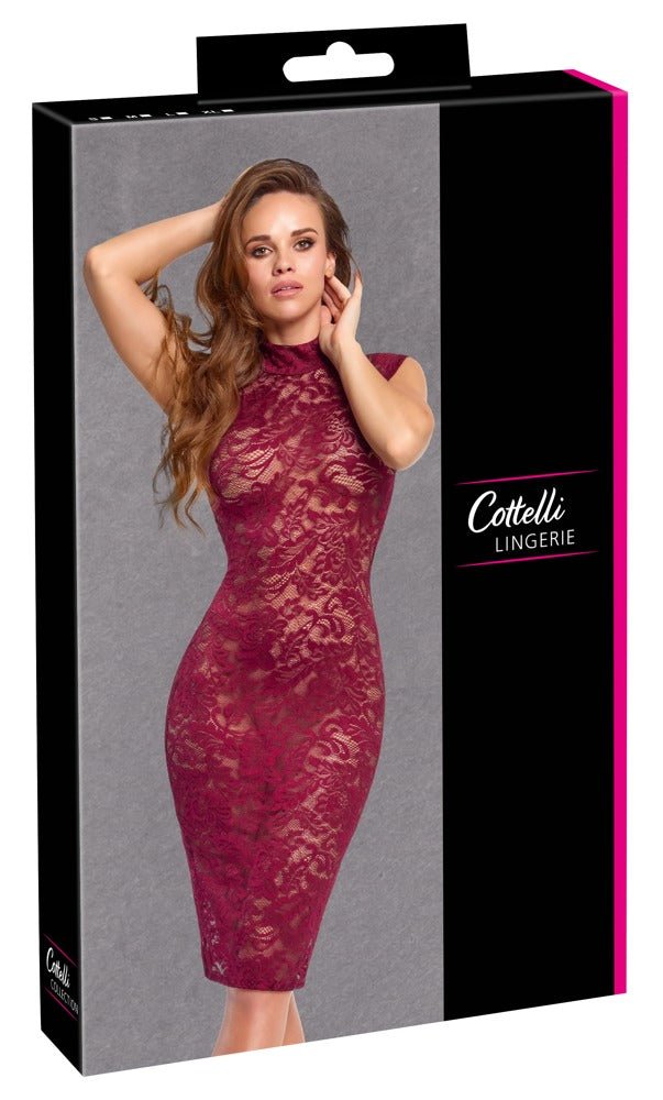Cottelli Lingerie Kanten Jurk Bordeauxrood Knielang – Maten S t/m XL - Kanten Jurk - SM - speeltjes