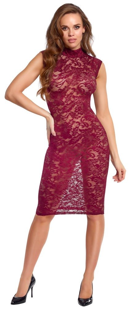 Cottelli Lingerie Kanten Jurk Bordeauxrood Knielang – Maten S t/m XL - Kanten Jurk - SM - speeltjes