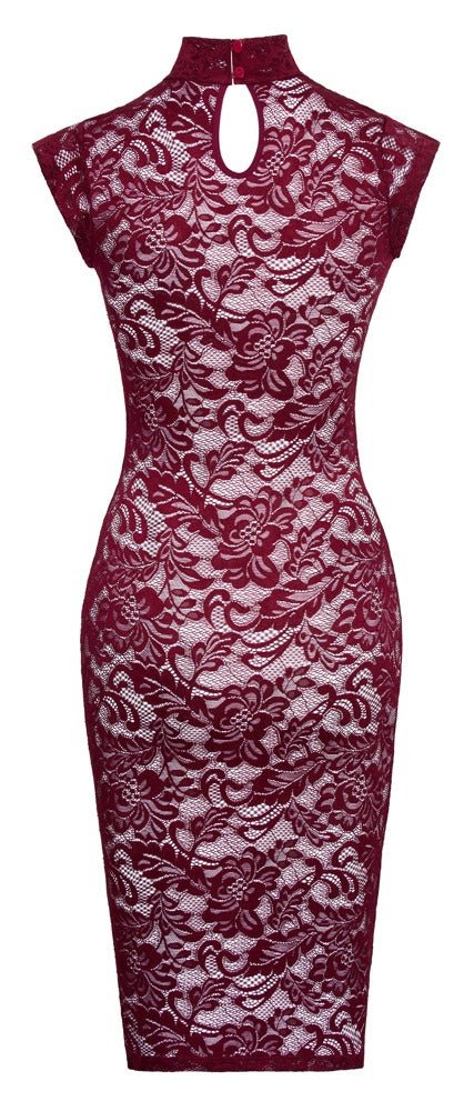 Cottelli Lingerie Kanten Jurk Bordeauxrood Knielang – Maten S t/m XL - Kanten Jurk - SM - speeltjes