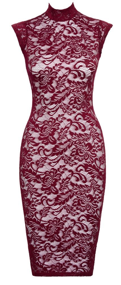 Cottelli Lingerie Kanten Jurk Bordeauxrood Knielang – Maten S t/m XL - Kanten Jurk - SM - speeltjes