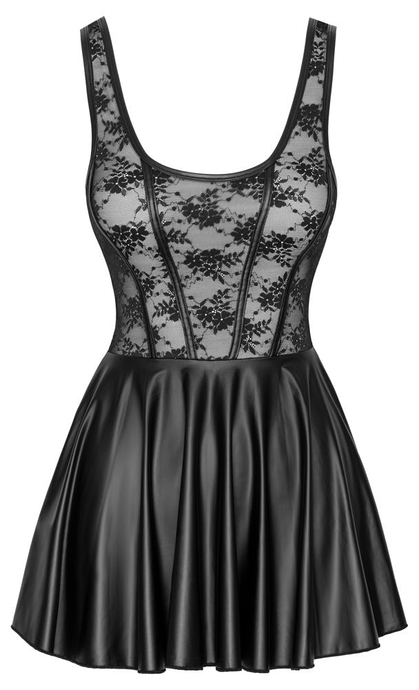 Cottelli Minijurk Zwart met Plooirokje – Kant & Matte Look S - XL - Kleding > Jurkjes - SM - speeltjes