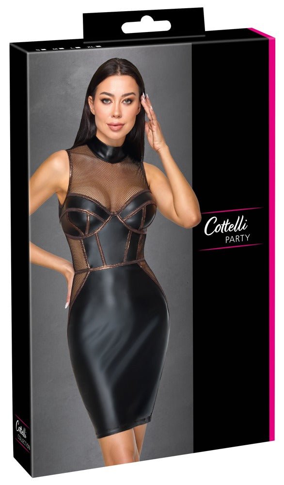 Cottelli Mouwloze Jurk Matte Look & Mesh – Corsage Stijl Zwart S t/m XL - Fetish Jurk - SM-speeltjes