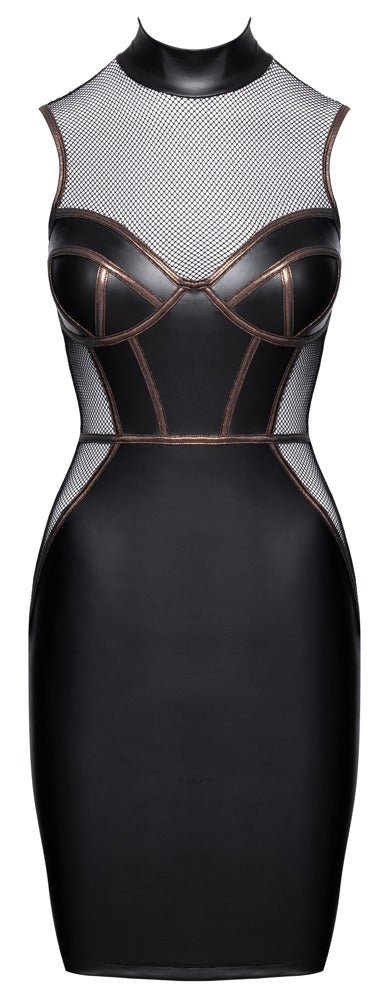 Cottelli Mouwloze Jurk Matte Look & Mesh – Corsage Stijl Zwart S t/m XL - Fetish Jurk - SM-speeltjes