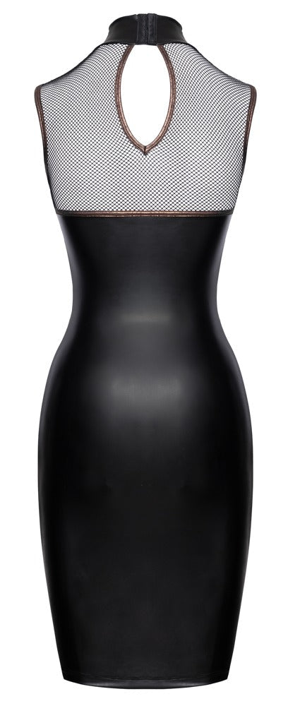 Cottelli Mouwloze Jurk Matte Look & Mesh – Corsage Stijl Zwart S t/m XL - Fetish Jurk - SM-speeltjes