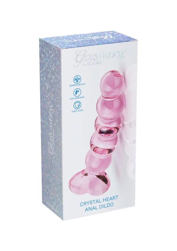 Crystal Heart – Glazen Anaal Dildo met Kralen & Hartvormig Handvat - Glazen anaal dildo - SM-speeltjes
