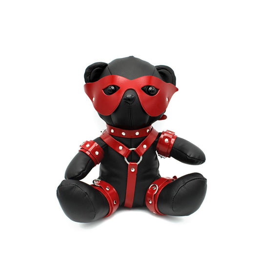 Eddy BDSM Teddy Red – Rode Leren Fetish Knuffel 30 cm - BDSM Attributen - SM-speeltjes