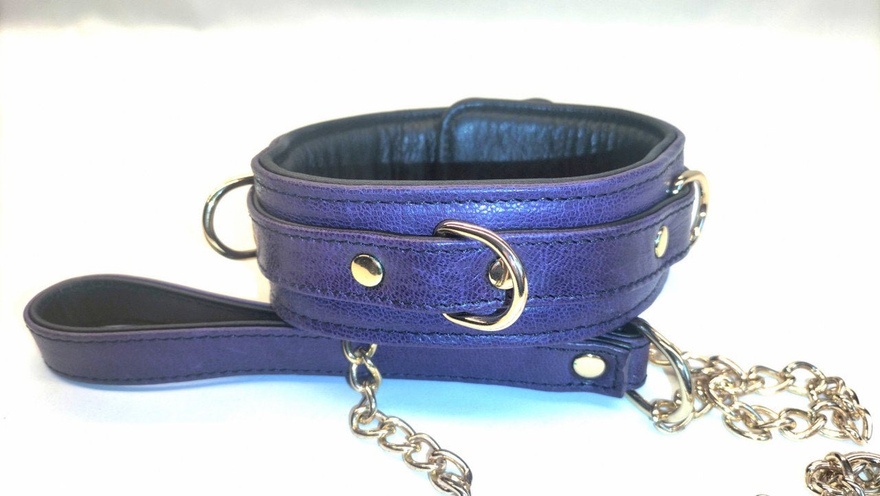 Exclusieve Japan Import Leder Collar met Leiband - Donkerpaars - Collar - SM - speeltjes
