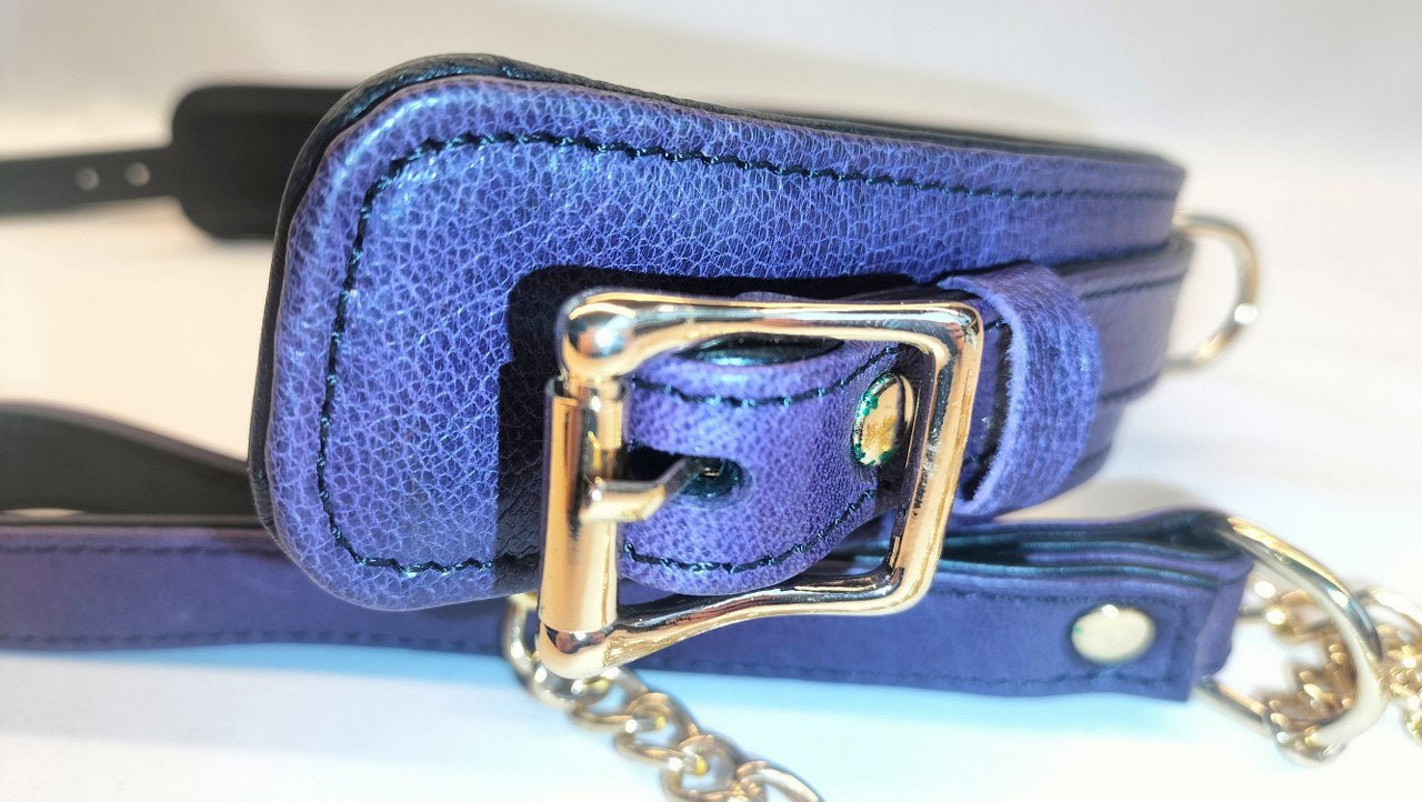 Exclusieve Japan Import Leder Collar met Leiband - Donkerpaars - Collar - SM - speeltjes