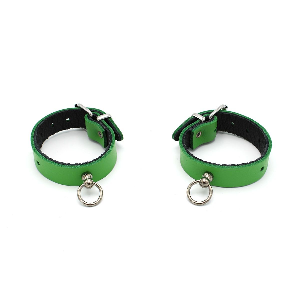 Groen Zwart Leren Collar en/of Handboeien Kopen - Mini O - Ring - BDSM - SM - speeltjes