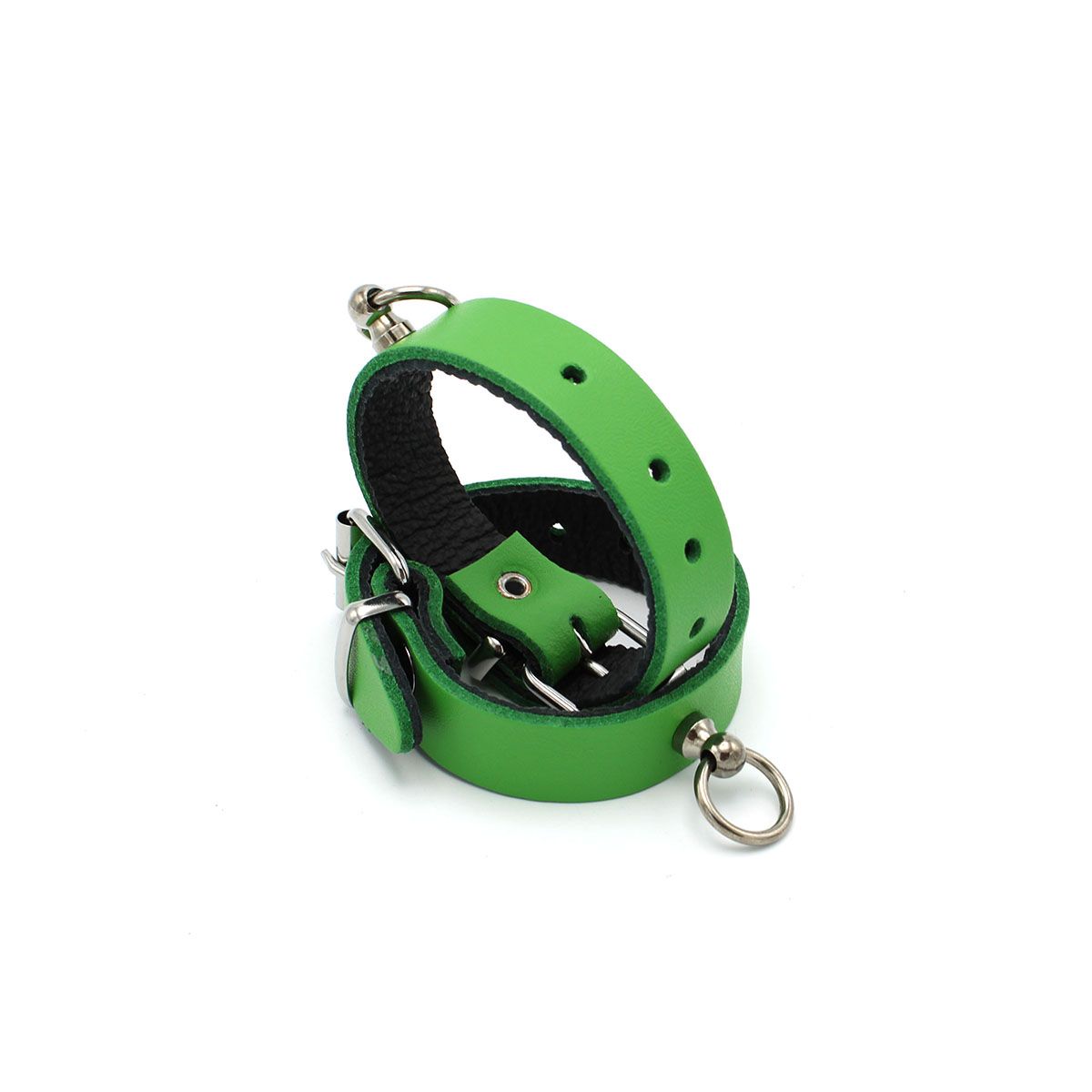 Groen Zwart Leren Collar en/of Handboeien Kopen - Mini O - Ring - BDSM - SM - speeltjes