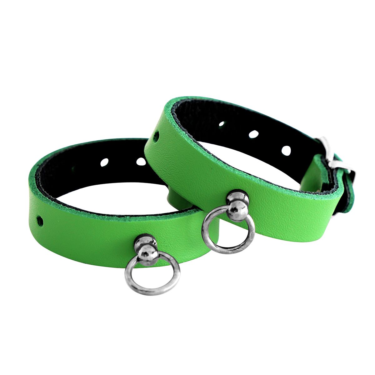 Groen Zwart Leren Collar en/of Handboeien Kopen - Mini O - Ring - BDSM - SM - speeltjes