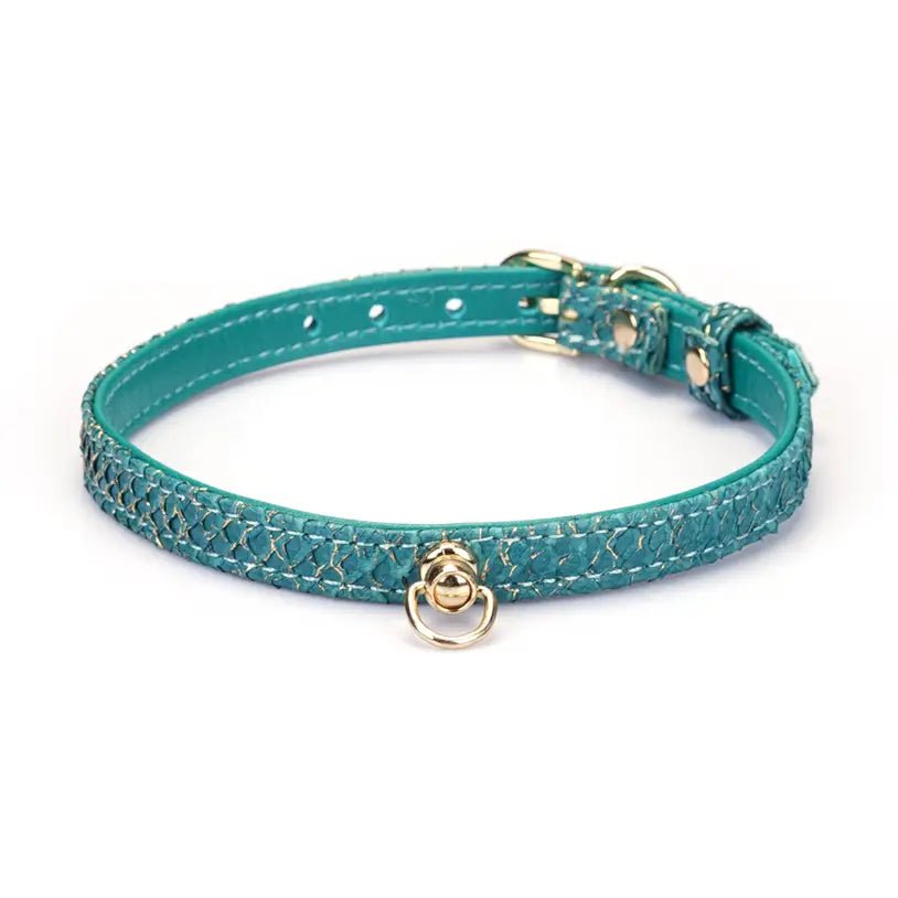 Groene Zalmleren Choker met D-ring – Luxe BDSM Daily Collar Limited Edition - Collar - SM-speeltjes