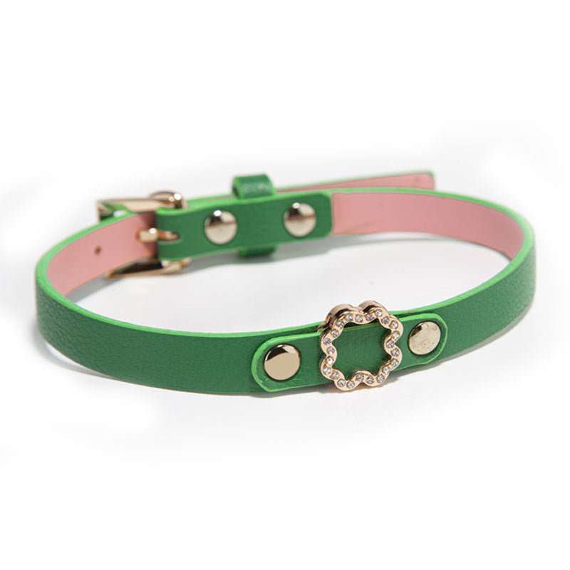 mooie-vegan-collar-met-subtiele-vergulden-accenten-buitenzijde-is-groen-de-binnenzijde-zacht-roze-1