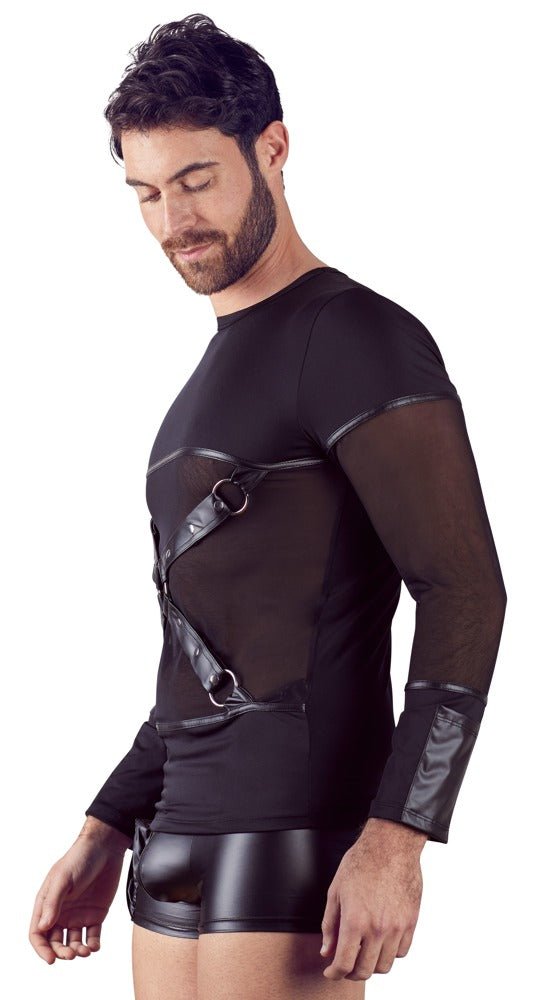 Heren shirt met harnas en lange mouwen - SM - speeltjes