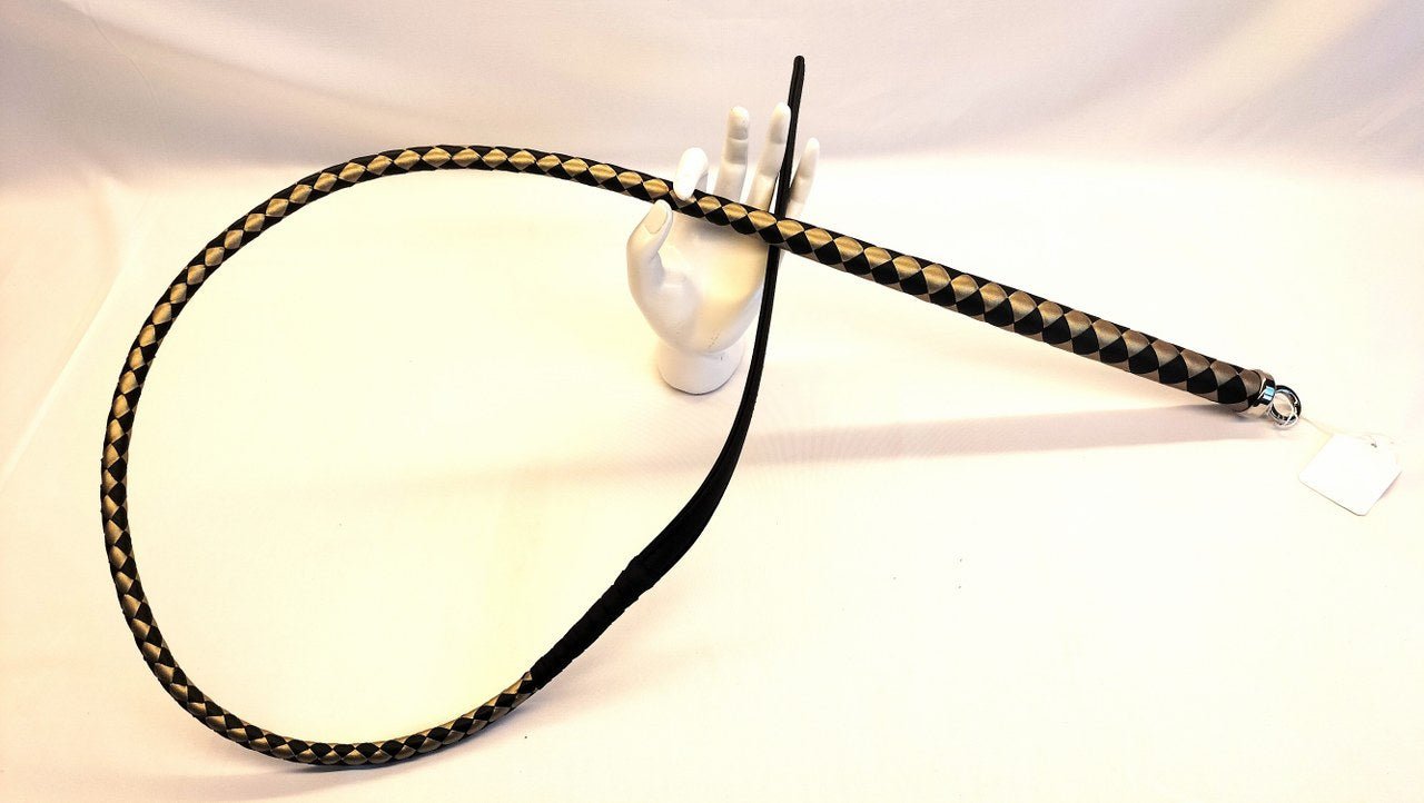 Japanse Bullwhip 130cm - Leren Single Tail Zweep Zwart of Zwart/Goud - Impact Play - SM - speeltjes