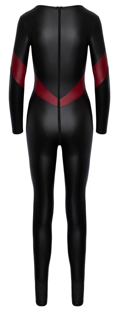 Jumpsuit zwart met rode accenten - SM - speeltjes