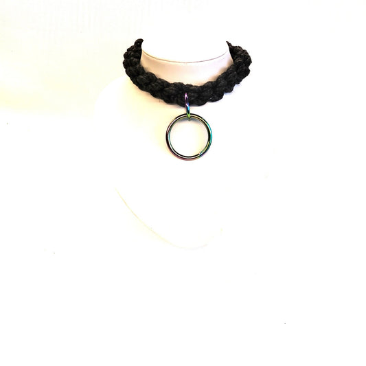 Jute Collar Zwart 62g – Rainbow O - Ring 42mm Verstelbaar 35 - 45cm - Collar - SM - speeltjes