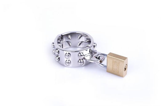 Kiotos Cylinder Spikes S – RVS Penisring met Spikes en Hangslot - CBT Ball Crusher - SM-speeltjes