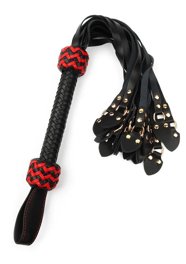 Leather Cat-o-Nine Whip – Leren Gesel met Studs 62 cm - Leren gesel - SM-speeltjes