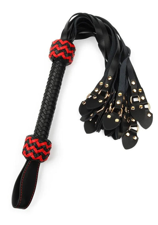 Leather Cat-o-Nine Whip – Leren Gesel met Studs 62 cm - Leren gesel - SM-speeltjes