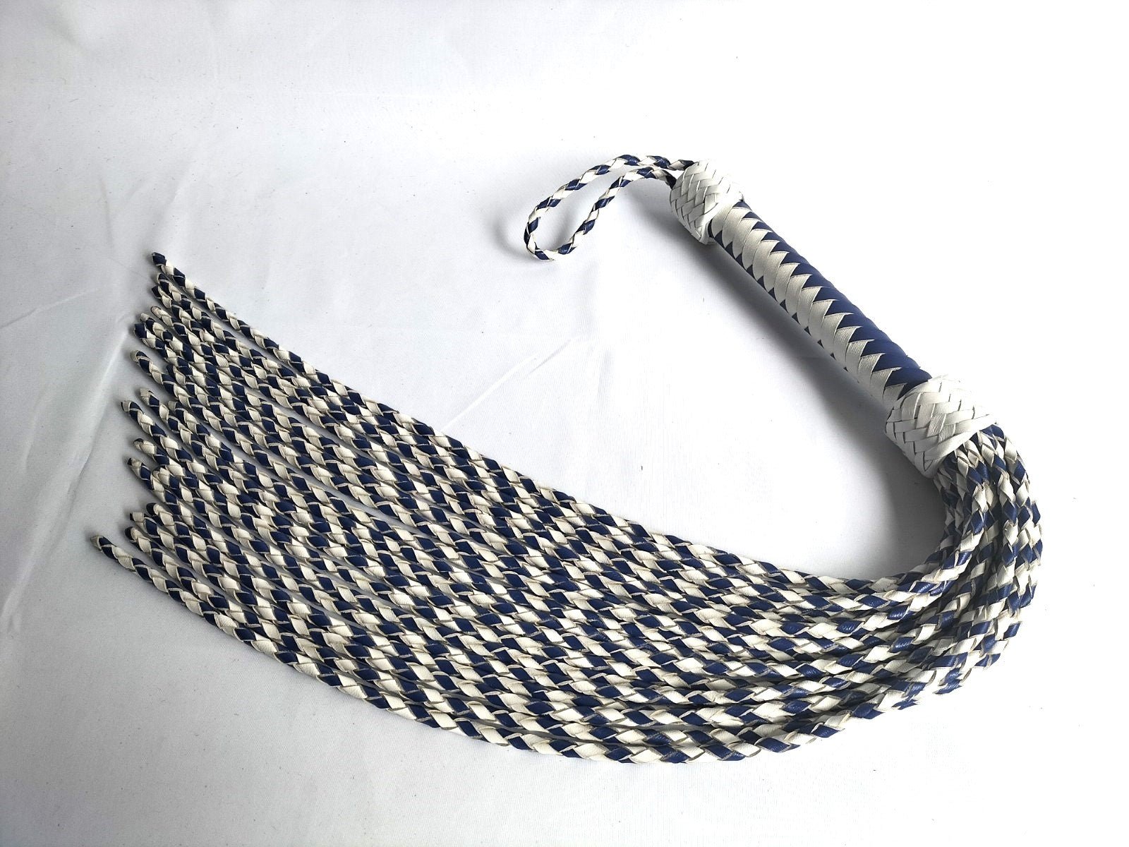 Leder cat O 18 met geweven falls blauw/wit - SM - speeltjes