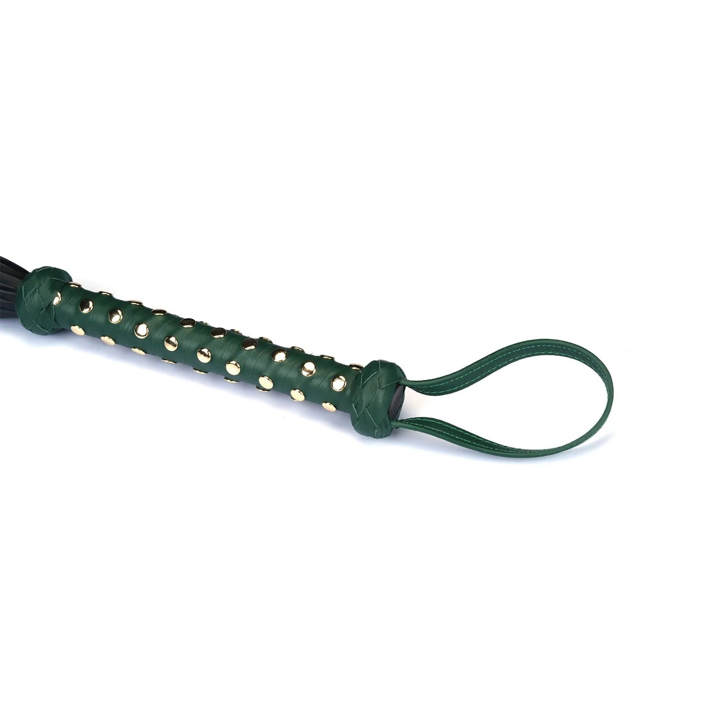 Lederen Collar Leder Handboeien Flogger Set – BDSM Groen Goud 9 - delig - BDSM Sets - SM - speeltjes