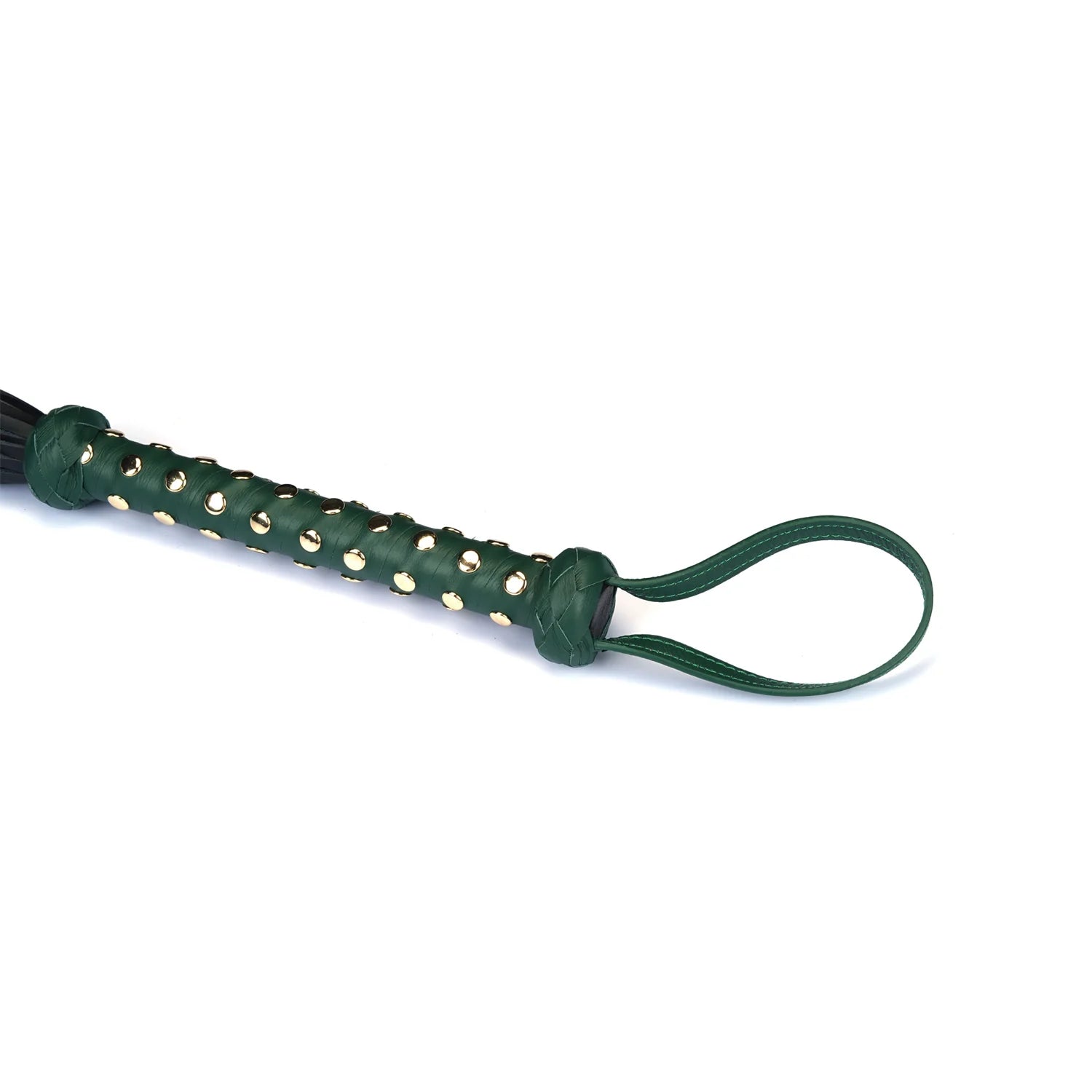 Lederen Collar Leder Handboeien Flogger Set – BDSM Groen Goud 9 - delig - BDSM Sets - SM - speeltjes