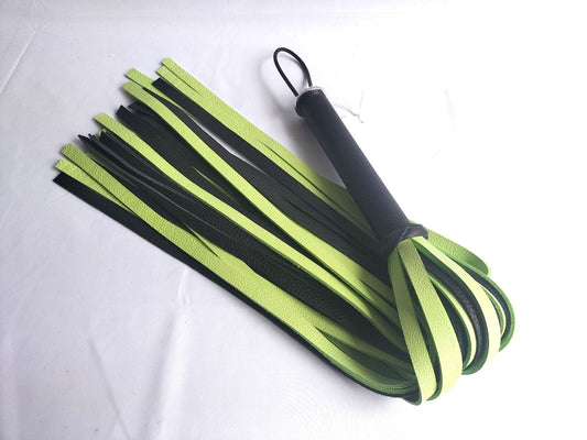 Limoen/zwart dik lederen flogger - SM - speeltjes