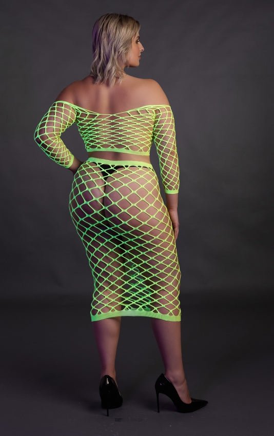 Long Sleeve Crop Top and Long Skirt - Neon Green OS en QS - SM - speeltjes