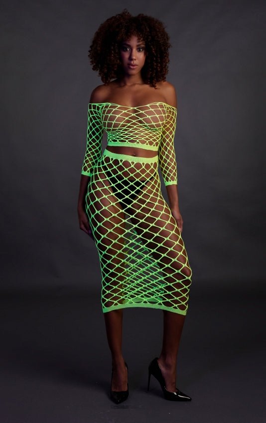 Long Sleeve Crop Top and Long Skirt - Neon Green OS en QS - SM - speeltjes