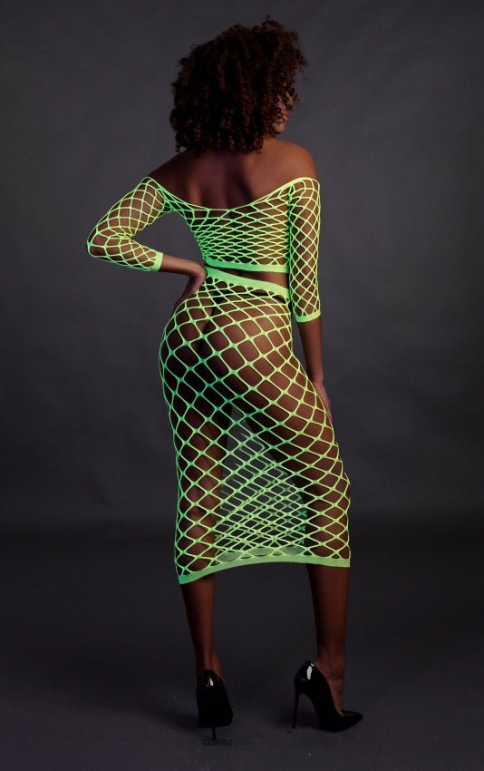 Long Sleeve Crop Top and Long Skirt - Neon Green OS en QS - SM - speeltjes