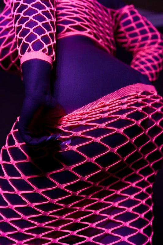 Long Sleeve Crop Top and Long Skirt - Neon Pink OS en QS - SM - speeltjes