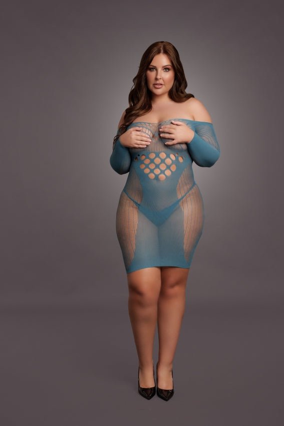 Long - Sleeved Net Mini Dress - ocean deap OS en QS - SM - speeltjes