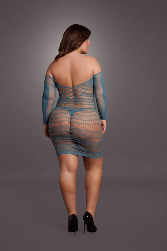 Long - Sleeved Net Mini Dress - ocean deap OS en QS - SM - speeltjes