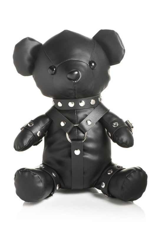Master Series Gimp Bear Zwart – BDSM Teddybeer met Gimp Masker & Vegan Leren Outfit 25cm - BDSM Attributen - SM-speeltjes
