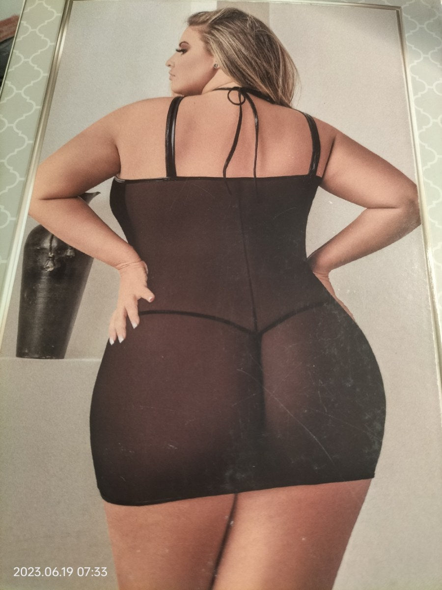 Minikleedje met vetersluiting en String - SM - speeltjes