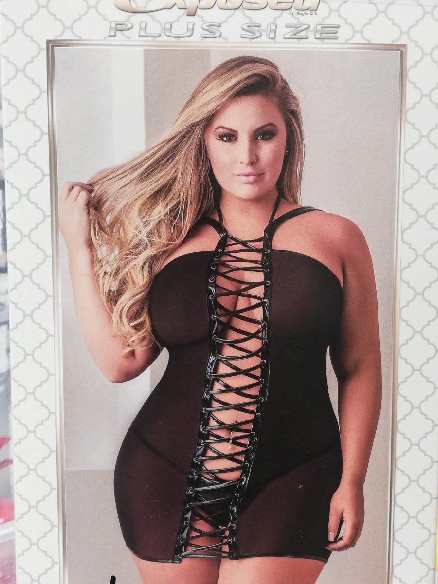 Minikleedje met vetersluiting en String - SM - speeltjes