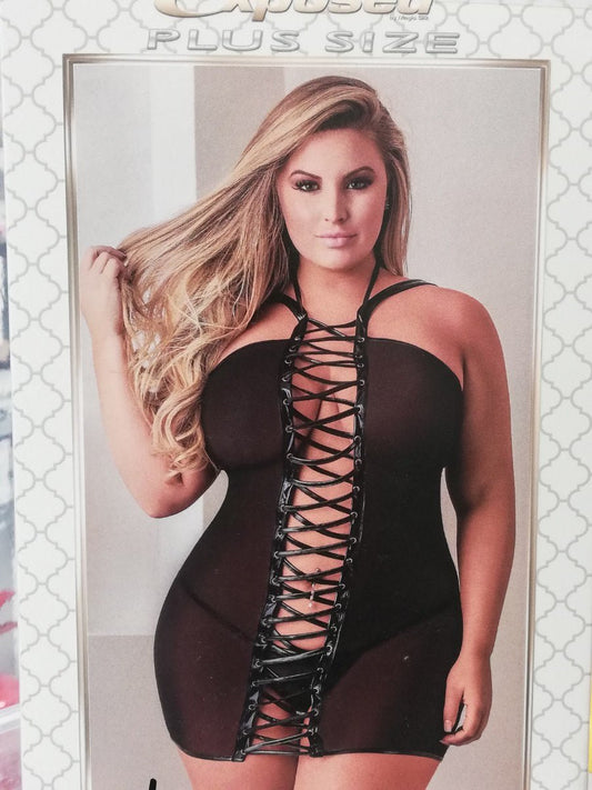 Minikleedje met vetersluiting en String - SM - speeltjes