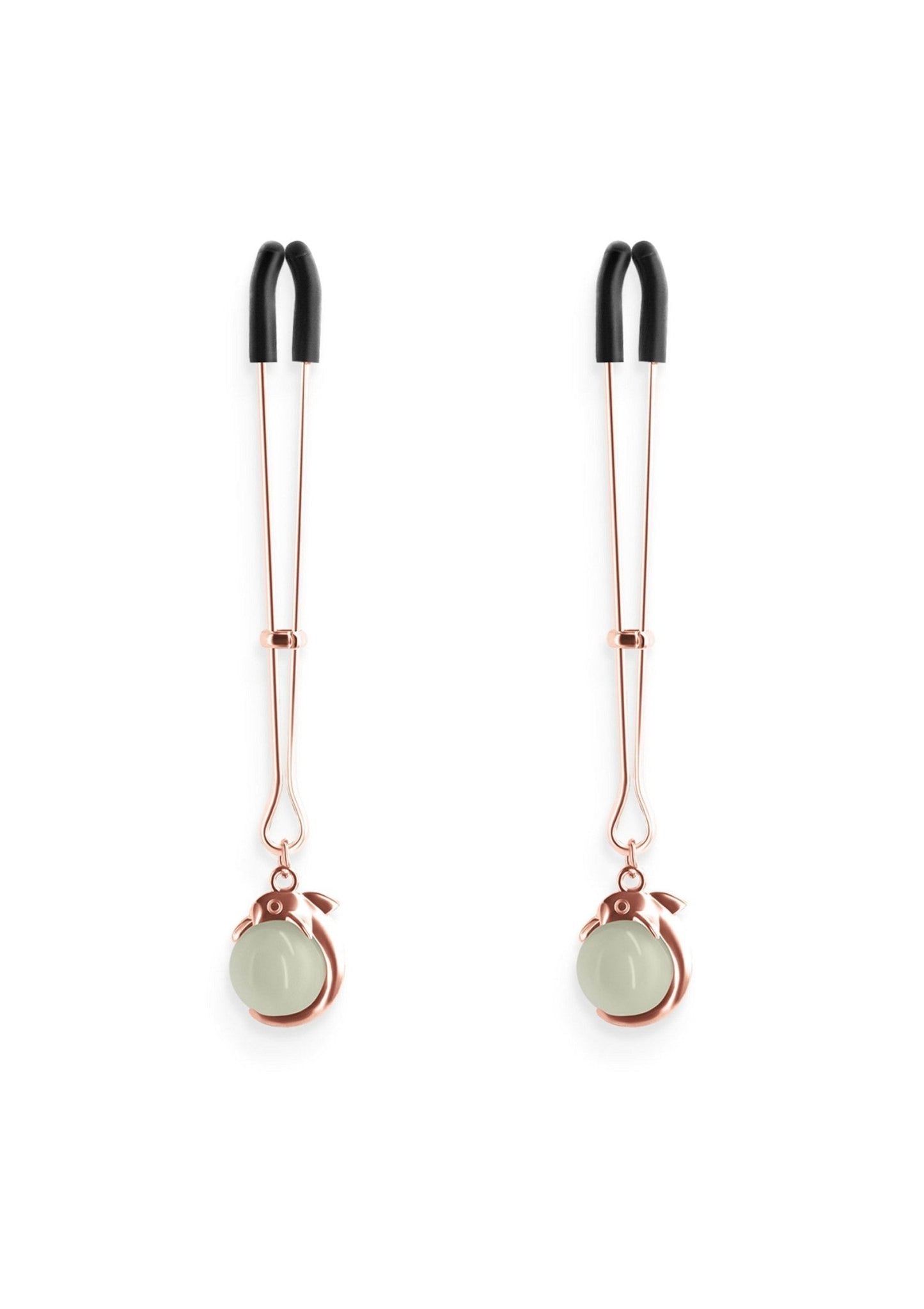 Goudkleurige tepelklemmen met glow in the dark functie - close-up